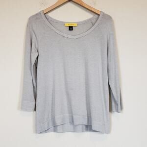 St. John Gray White Mini‎ Striped 3/4 Sleeves Top Women's Medium